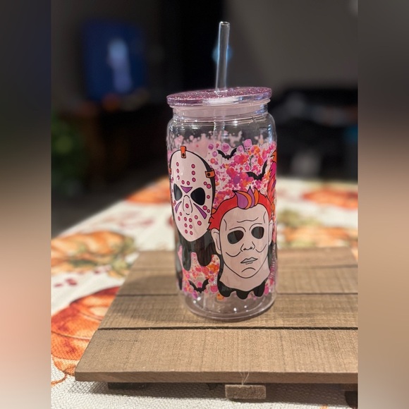 Horror Clown Glass Tumbler with Straw - Picture 2 of 4